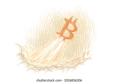 Bitcoin symbol as a rocket flying upward  concept. Vector.