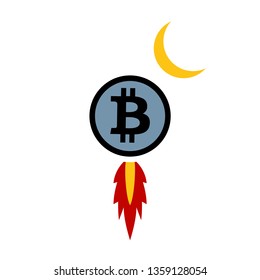 Bitcoin symbol, rocket, to the moon