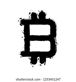 bitcoin symbol, simple icon. Black ink with splashes on white background