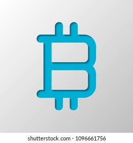 bitcoin symbol, simple icon. Paper design. Cutted symbol with shadow