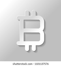 bitcoin symbol, simple icon. Paper style with shadow on gray background