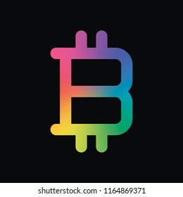 bitcoin symbol, simple icon. Rainbow color and dark background