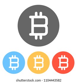 bitcoin symbol, simple icon. Set of white icons on colored circles