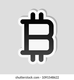 bitcoin symbol, simple icon. Sticker style with white border and simple shadow on gray background