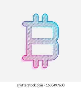 bitcoin symbol, simple icon. Technology logo with diagonal lines and colored gradient. Neon graphic, light effect. Blue and red colors