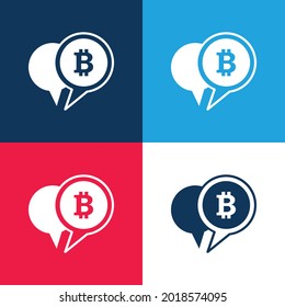 Bitcoin Symbol In A Speech Bubble blue and red four color minimal icon set