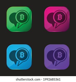 Bitcoin Symbol In A Speech Bubble four color glass button icon