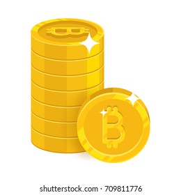 Bitcoin symbol stack. Virtual currency,  Cartoon vector illustration on white background