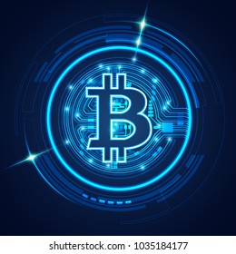 bitcoin symbol with technological theme, concept of online trading
