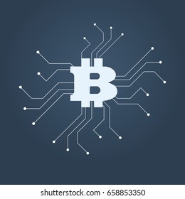 Bitcoin symbol vector icon illustration. Digital currency concept with data mining symbols. Eps10 vector illustration.