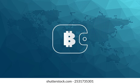 Bitcoin symbol. Wallet for cryptocurrency. Blockchain technology. Virtual money for business, finance, digital global trade, payment, worldwide, exchange. Triangle pattern
