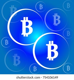 Bitcoin symbols - digital currency on blue bc.
