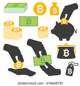 Bitcoin symbols icons vector set
