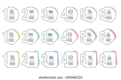 Bitcoin system, Diagram chart and Loyalty program line icons set. Infographic timeline. Atm service, Checked calculation and Loyalty star signs. Vector