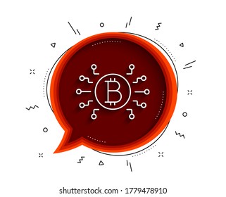 Icono de línea del sistema de bitcoin. Burbuja de chat con sombra. Signo de esquema de criptodivisa. Símbolo de criptografía. Icono de sistema de bitcoin de línea delgada. Vector