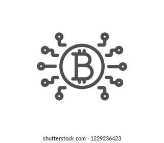 Bitcoin system line icon. Cryptocurrency scheme sign. Crypto money symbol. Quality design flat app element. Editable stroke Bitcoin system icon. Vector