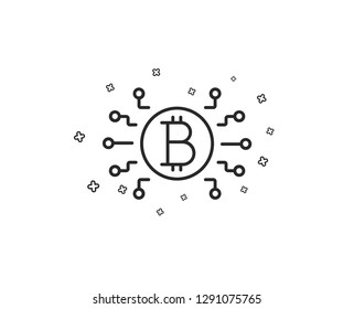 Bitcoin system line icon. Cryptocurrency scheme sign. Crypto money symbol. Geometric shapes. Random cross elements. Linear Bitcoin system icon design. Vector