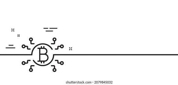 Icono de línea del sistema de bitcoin. Signo de esquema de criptodivisa. Símbolo de criptografía. Fondo mínimo de la ilustración de línea. Banner de patrón de icono de línea de sistema de bitcoin. Concepto de plantilla web blanca. Vector