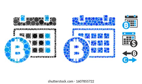 Bitcoin table composition of small circles in various sizes and color tinges, based on Bitcoin table icon. Vector round dots are organized into blue composition.