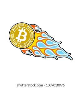 Bitcoin take off in the languages of the flame vector icon.