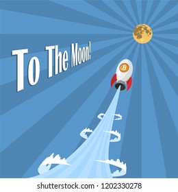 Bitcoin takes off to the Moon Vector illustration.