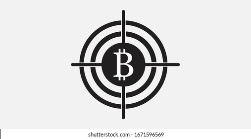 Bitcoin in the target icon. Vector illustration icon. Simple icon. Investment target icon.