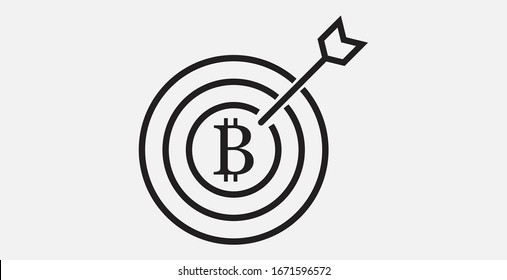 Bitcoin in the target icon. Vector illustration icon. Simple icon. Investment target icon.