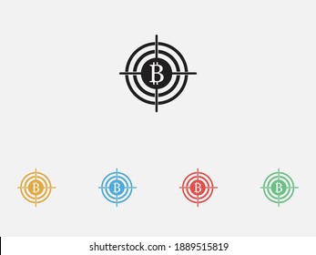 Bitcoin in the target icon. Vector illustration icon. Simple icon. Investment target icon. Set of colorful flat design icons