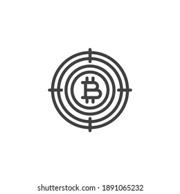 Bitcoin Zielzeilensymbol. lineares Stilzeichen für mobiles Konzept und Webdesign. Kryptowährungs-Investment-Ziel Umriss-Vektorsymbol. Symbol, Logo-Abbildung. Vektorgrafik