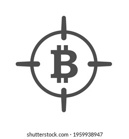 bitcoin target silhouette vector icon isolated on white. bitcoin aim icon for web, mobile apps, ui design and print