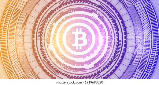 Bitcoin Technology Banner Cryptowährung Handel und Bergbau Anlagekonzept Farbiger futuristischer Hintergrund