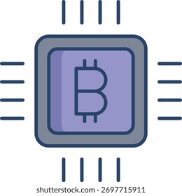 bitcoin technology chip linear color icon design