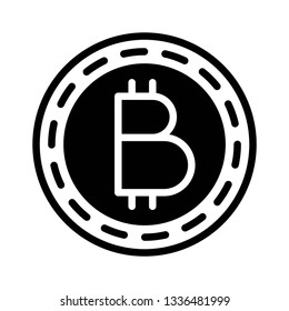 bitcoin technology icon design with creative modern concept and black and white glyph style logo shape for pictogram, website, technology, web button design vector eps 10 - Vector 