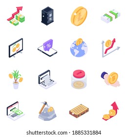 
Paquete de iconos isométricos de la tecnología Bitcoin 