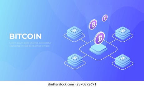 Bitcoin tecnology. Cryptocurrency isometry concept. Bitcoin 3d vector.