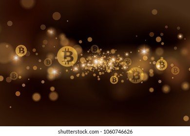 Bitcoin texture background with gold blurred shining. Cryptocurrency Bitcoin background vector illustration.