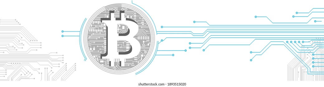 Bitcoin theme design. Bitcoin digital cryptocurrency in circuit board style. Vector Illustration