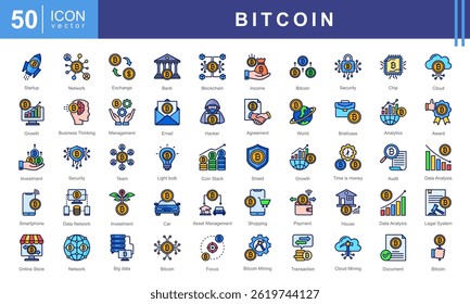 Bitcoin theme icon set embodies the essence of cryptocurrency, blockchain technology, and digital finance. This collection includes modern, sleek icons designed for fintech, trading, and investment.