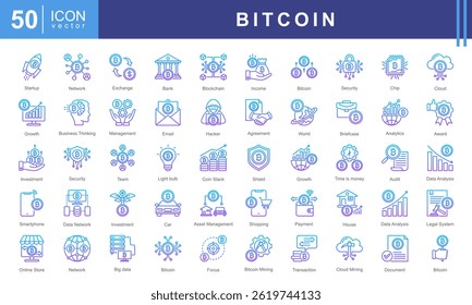 Bitcoin theme icon set embodies the essence of cryptocurrency, blockchain technology, and digital finance. This collection includes modern, sleek icons designed for fintech, trading, and investment.
