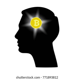 Bitcoin theme. Man icon. Crypto idea. Think about bitcoin.