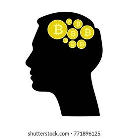 Bitcoin theme. Man icon. Crypto idea. Think about bitcoin.