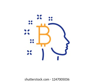 Bitcoin think line icon. Cryptocurrency head sign. Crypto money symbol. Colorful outline concept. Blue and orange thin line color Bitcoin think icon. Vector