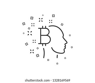 Bitcoin think line icon. Cryptocurrency head sign. Crypto money symbol. Geometric shapes. Random cross elements. Linear Bitcoin think icon design. Vector