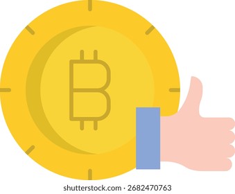 Diseño de icono plano de pulgares de Bitcoin