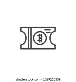 Bitcoin ticket outline icon. linear style sign for mobile concept and web design. Cryptocurrency coupon simple line vector icon. Symbol, logo illustration. Pixel perfect vector graphics
