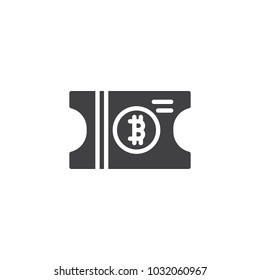 Bitcoin ticket vector icon. filled flat sign for mobile concept and web design. Cryptocurrency coupon simple solid icon. Symbol, logo illustration. Pixel perfect vector graphics