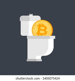 Bitcoin in toilet. Cryptocurrency drop down. Concept BTC market decline