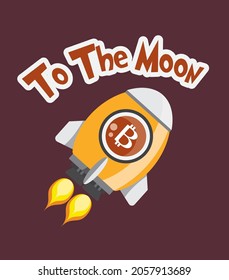 Bitcoin-Token-Krypto-Währungslogo in einer Rakete mit den Worten "zum Mond" auf der Karte eps10