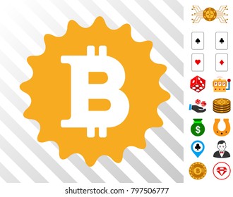 Bitcoin Token icon with bonus gamble pictures. Vector illustration style is flat iconic symbols. Designed for casino ui.