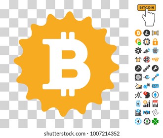 Bitcoin Token pictograph with bonus bitcoin mining and blockchain graphic icons. Vector illustration style is flat iconic symbols. Designed for crypto-currency websites.